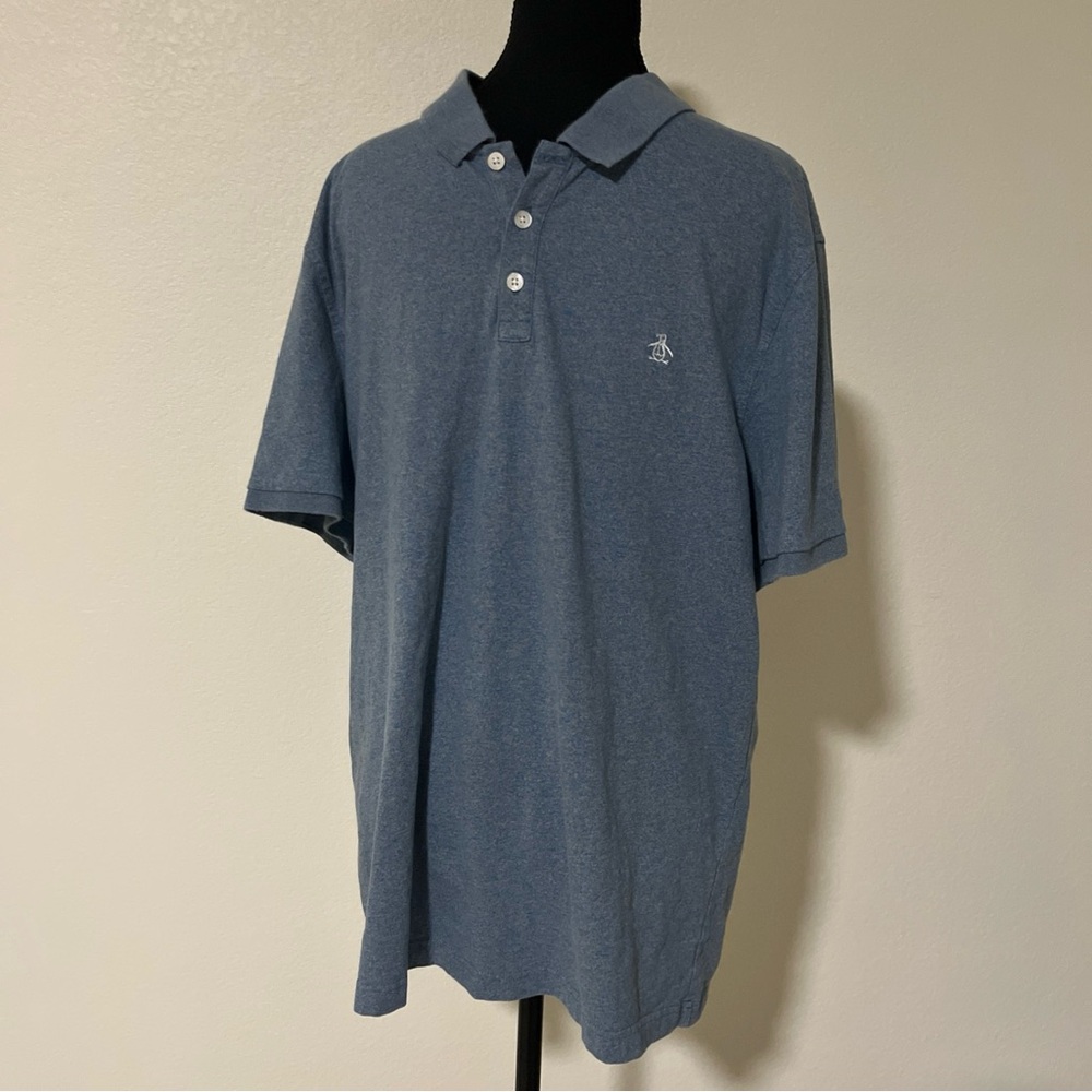 Original Penguin Men's Heathered Blue Polo Slim Fit‎